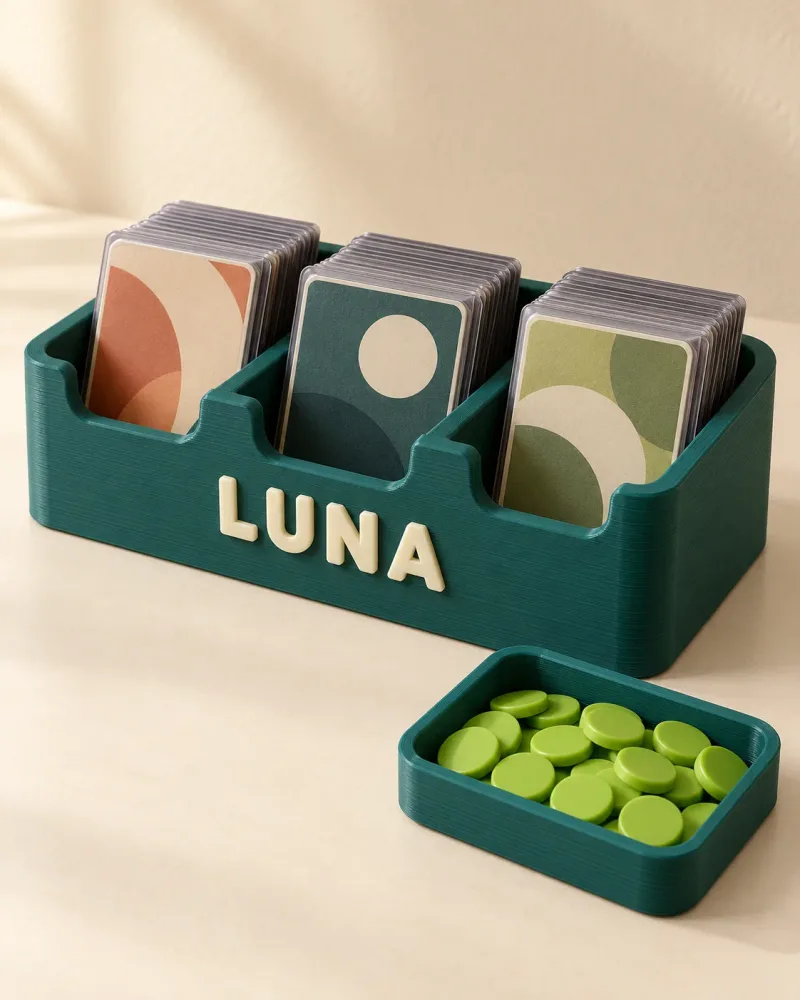Estación abierta LUNA con tres compartimentos de cartas y bandeja auxiliar para fichas.